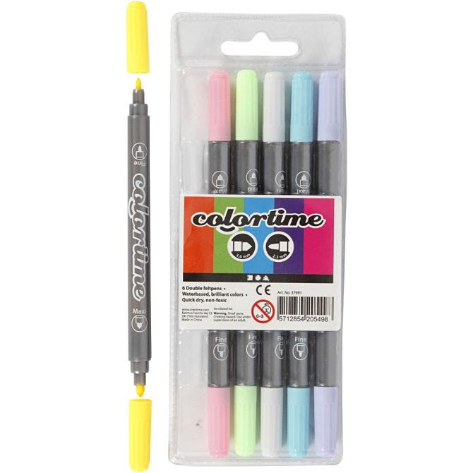 Colortime Dobbeltusj, pastellfarger, 6 stk.